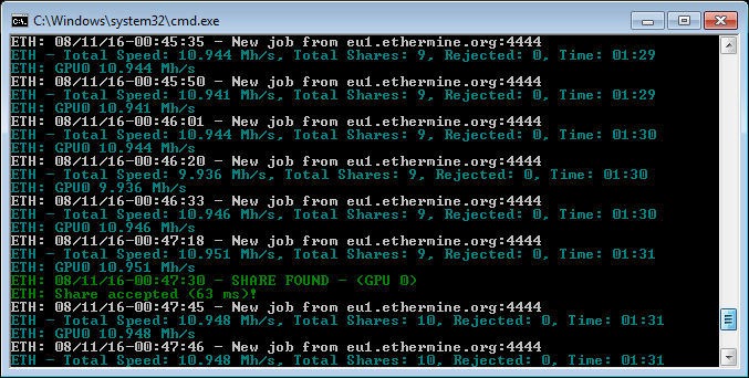 Mining performance of Gigabyte Windforce OC AMD Radeon RX 460 2 GB