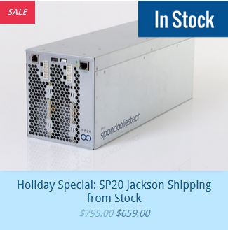 Новые праздничные цены на ASIC-майнеры Spondoolies-Tech SP-20 Jackson