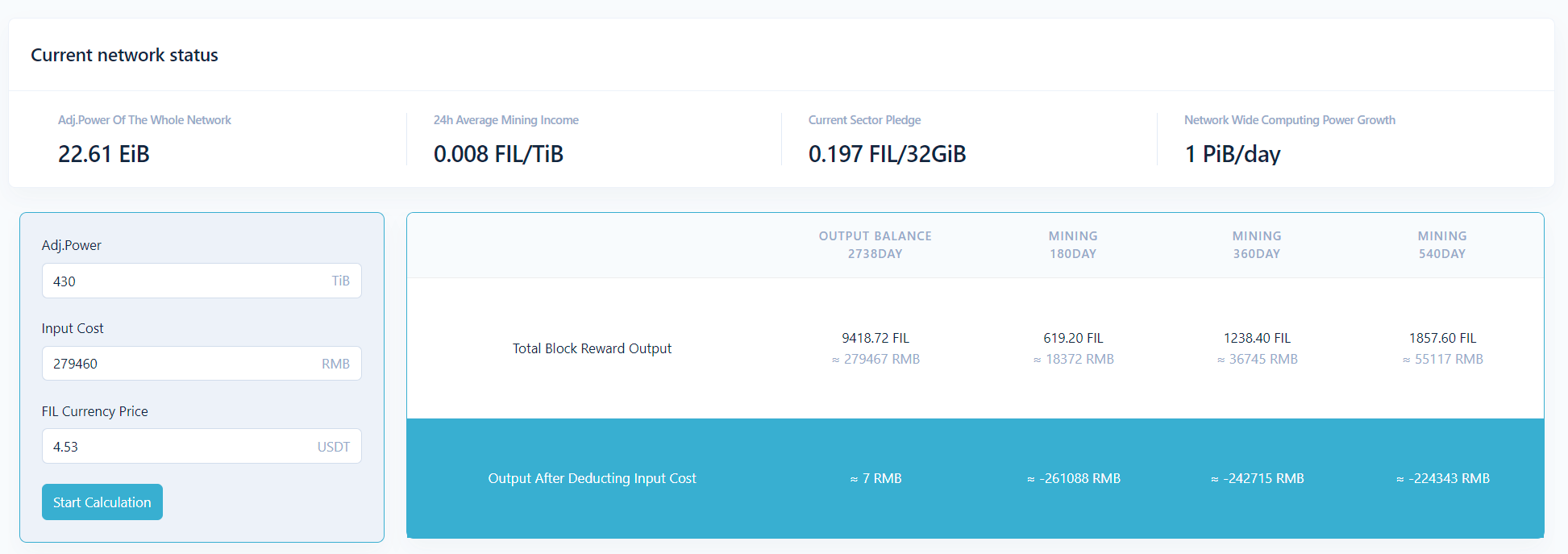 filecoin FIL mining calculator