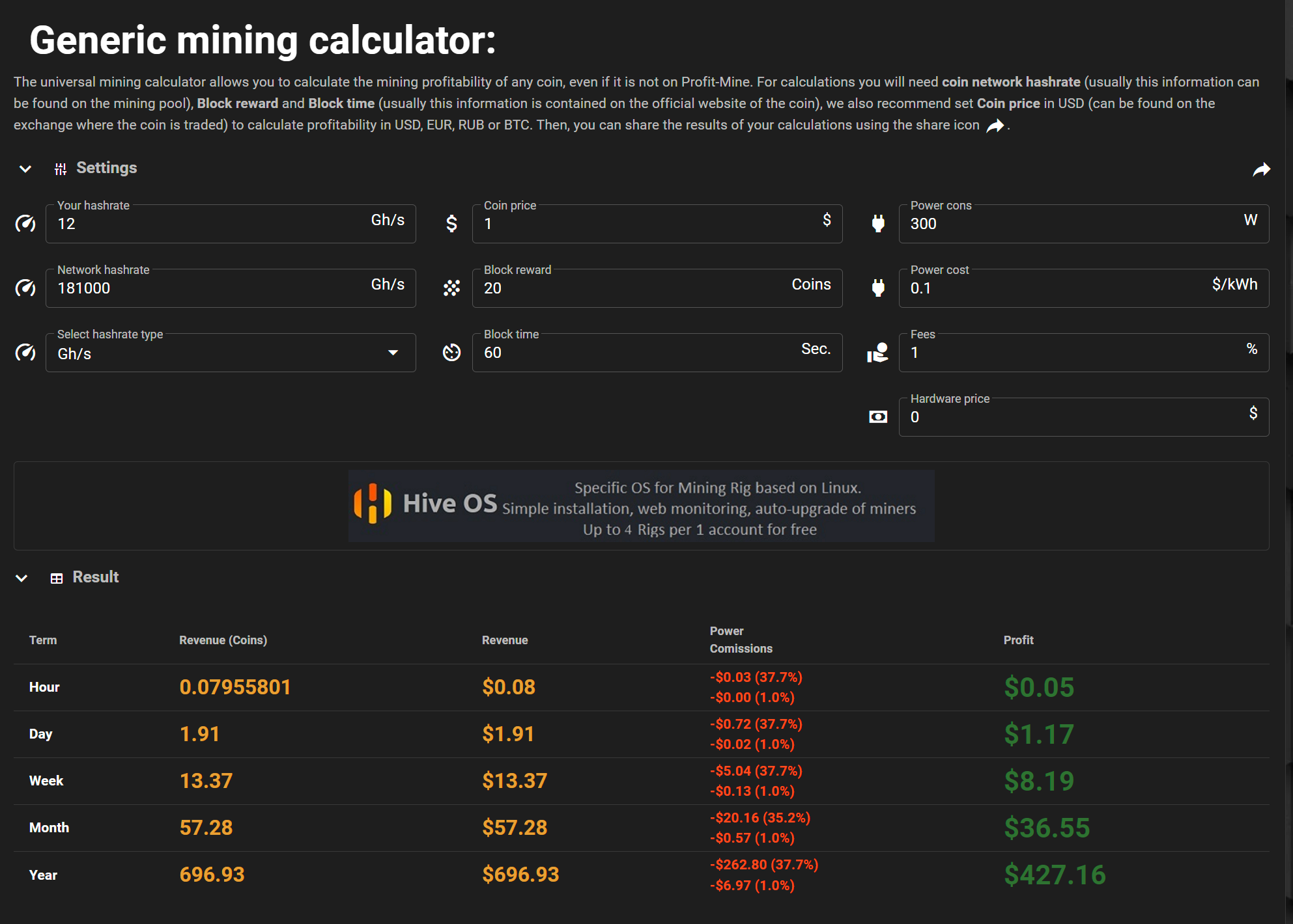 calculadora de minería de pez hierro