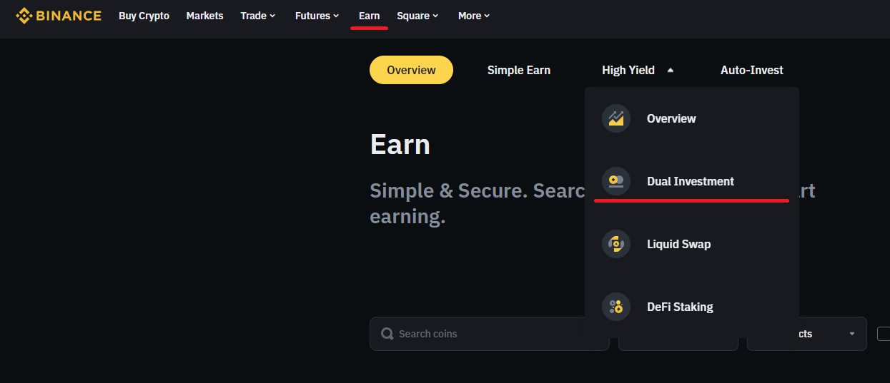 binance earn crypto investment where to find