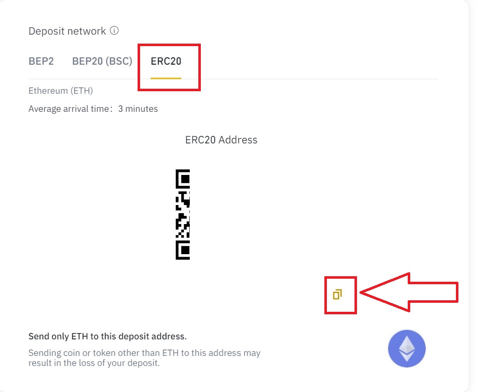 Dirección de Ethereum de depósito de Binance