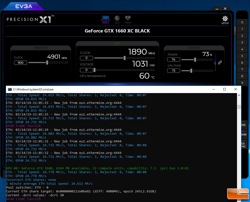 gtx1660overclock hashrate ethereum