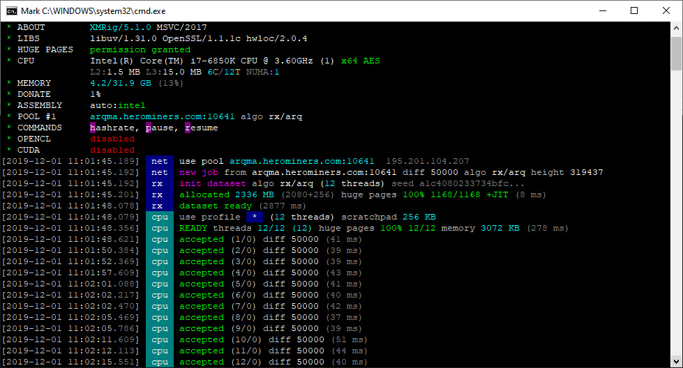 xmrig-510 randomx mining hashrate cpu