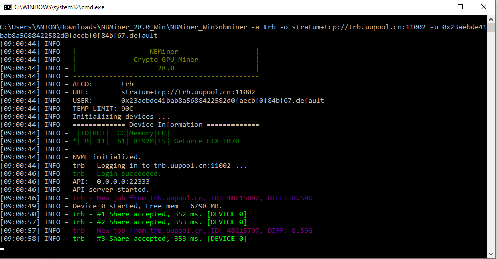 nbminer 28 tellor TRB+ETH mining