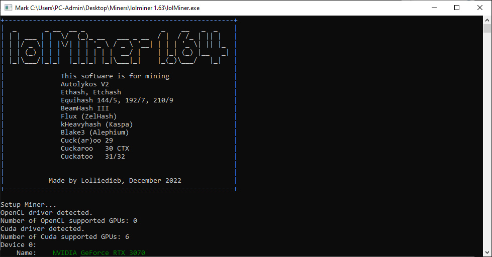 lolminer 1.64 mining kaspa hashrate