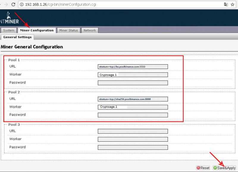 bitcoin Asic miner mining configuration pool url