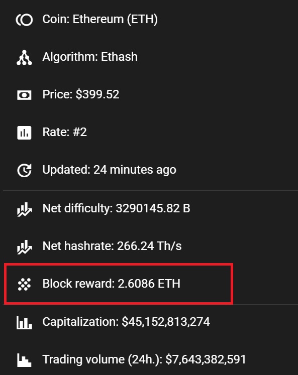 how much ethereum come in a block mined