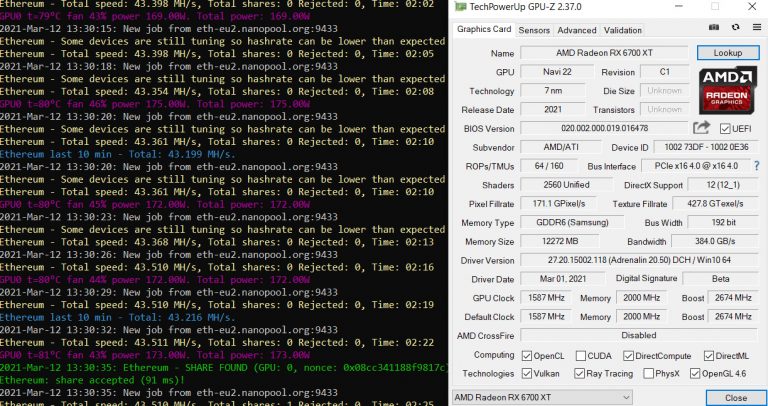 amd radeon rx 6700 xt algoritmo de hashrate éter