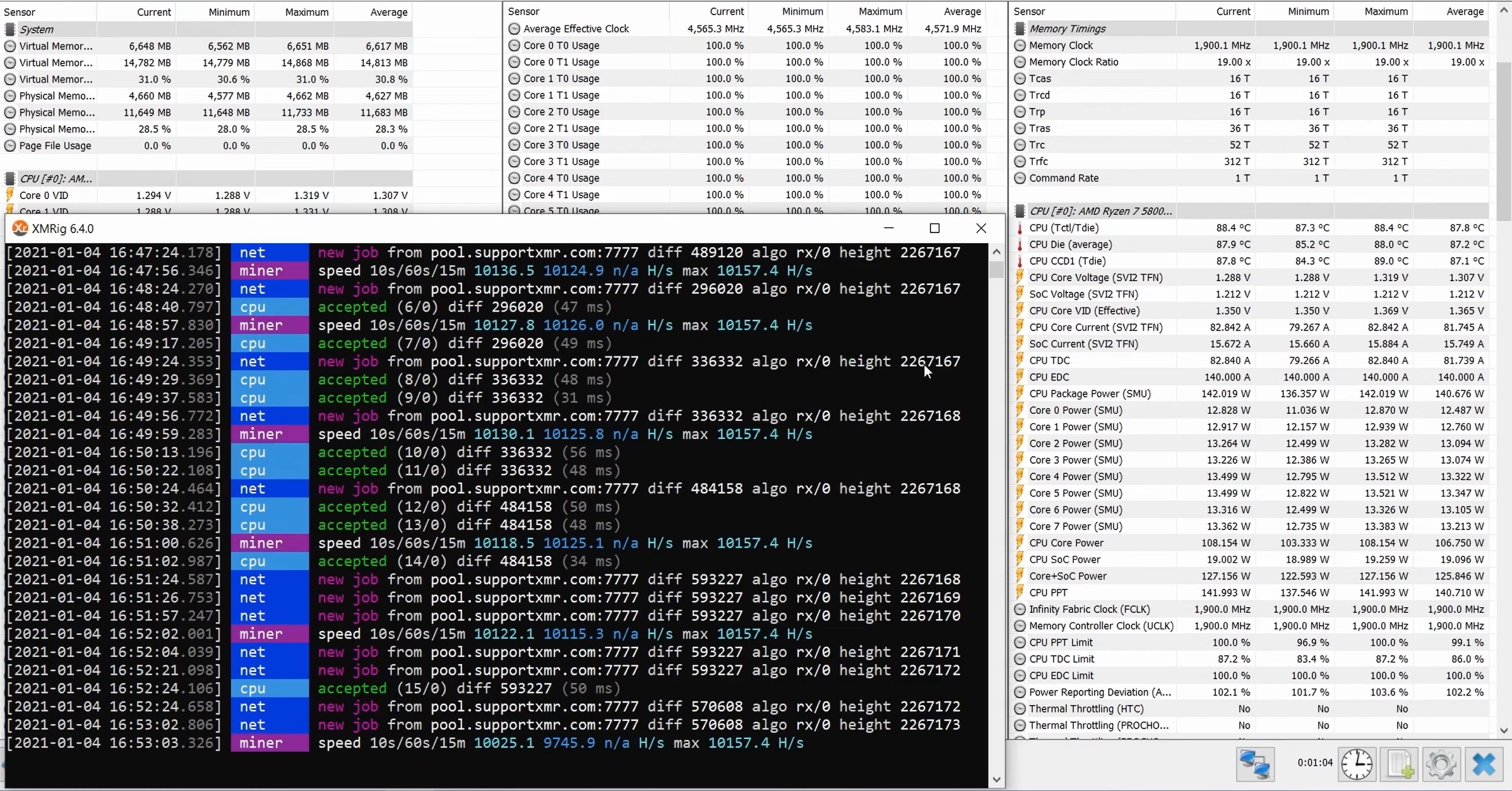 ryzen 7 5800x hashrate randomx overclock aumento de la curva de memoria