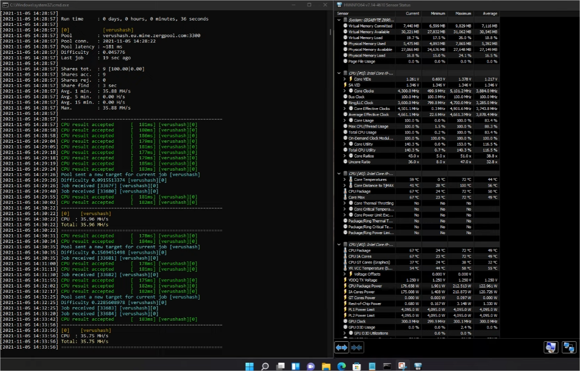 intel core i9 12900k hashrate on verushash cryptocurrency veruscoin algorithm