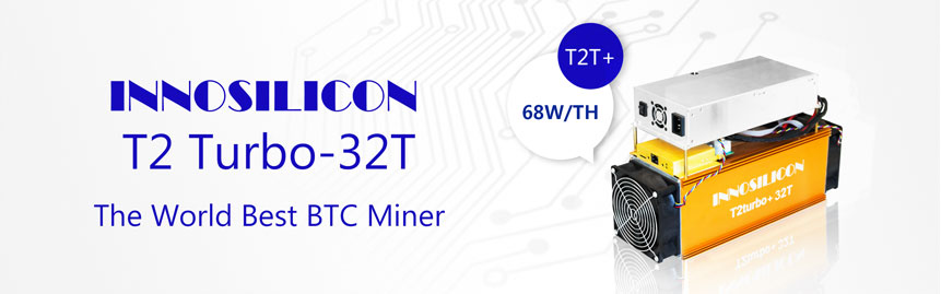 Innosilicon T2Turbo+ 32THS Bitcoin ASIC miner.