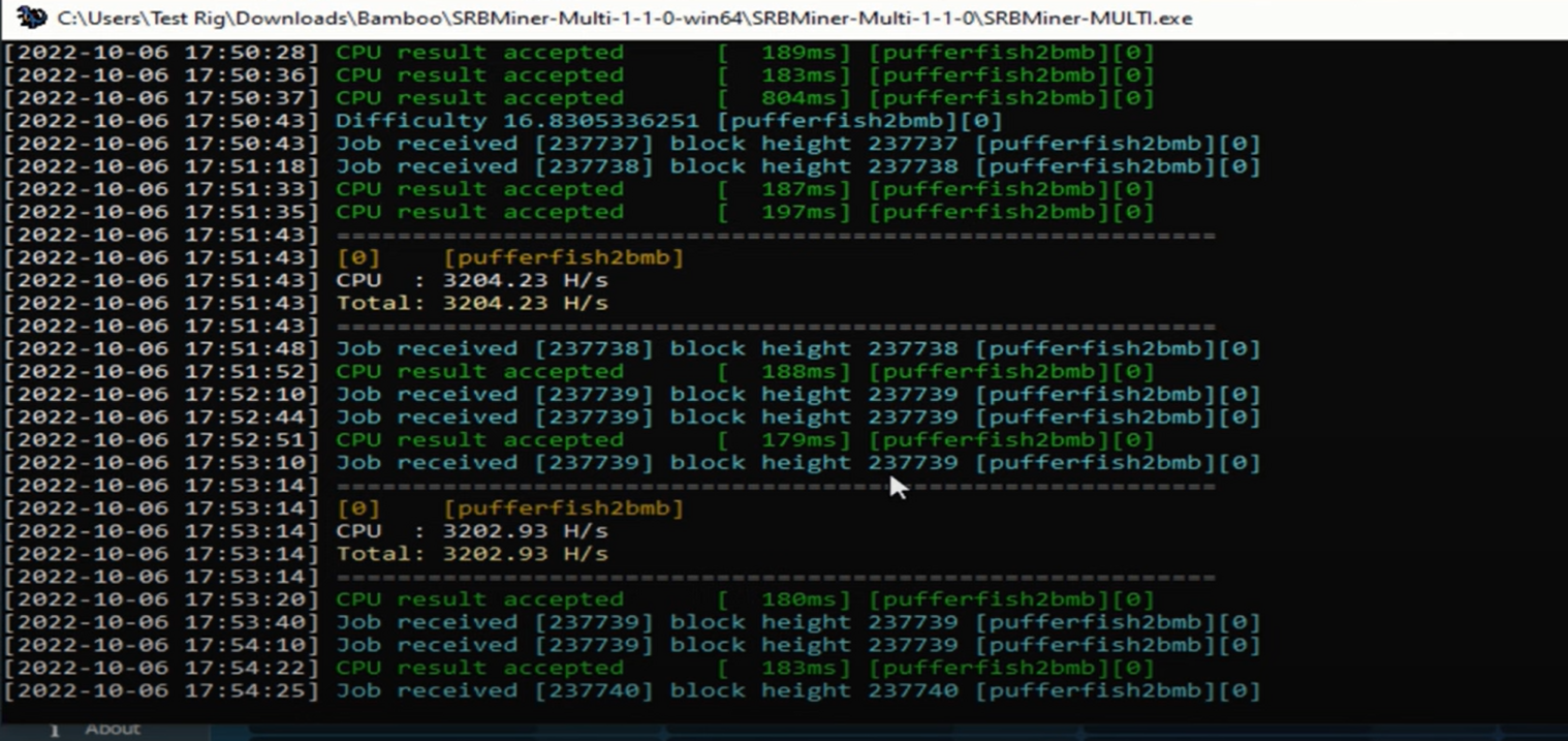 amd ryzen 9 7950x hashrate pufferfish2 bamboo