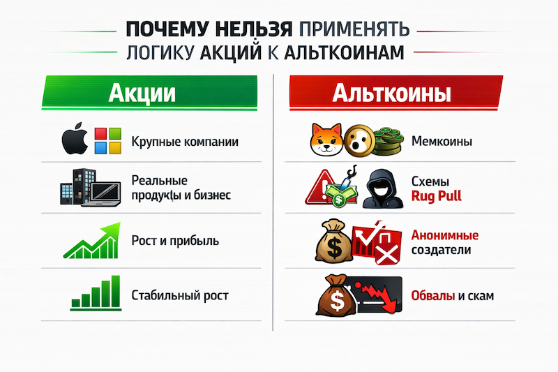 Альткоины не похожи на акции