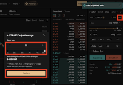 ASTER LEVERAGE SETUP