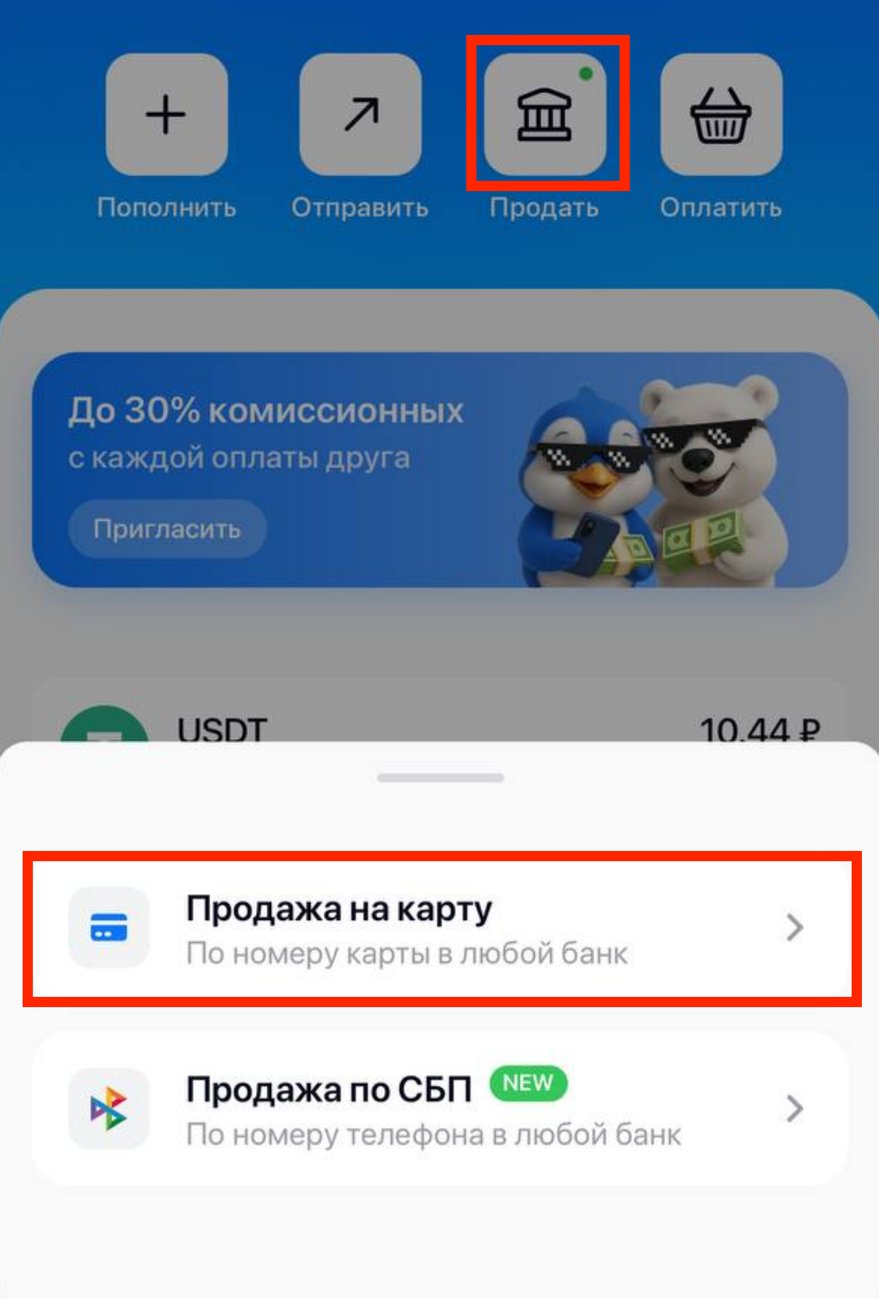 Вывод на карт Antarctic Wallet