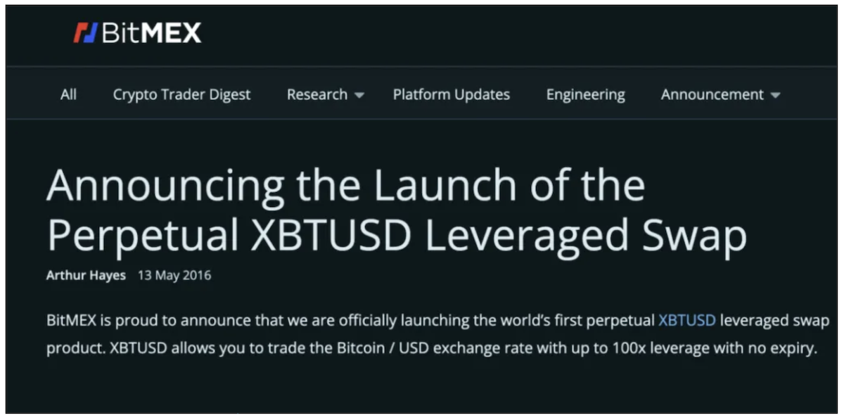 Анонс запуска бессрочных фьючерсов XBTUSD