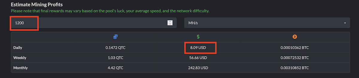 Quantus (QUAN) майнинг прибыльность