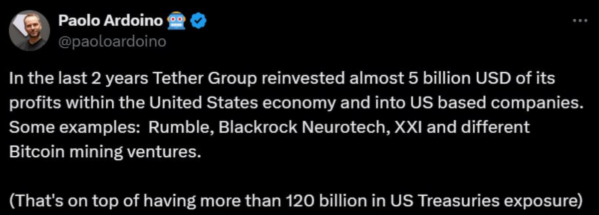 Tether USA инвестиции