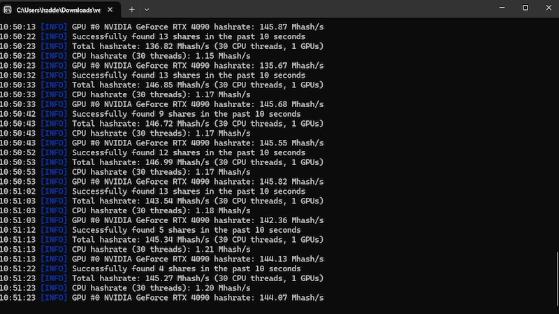 Vecno VE RTX 4090 mining proccess