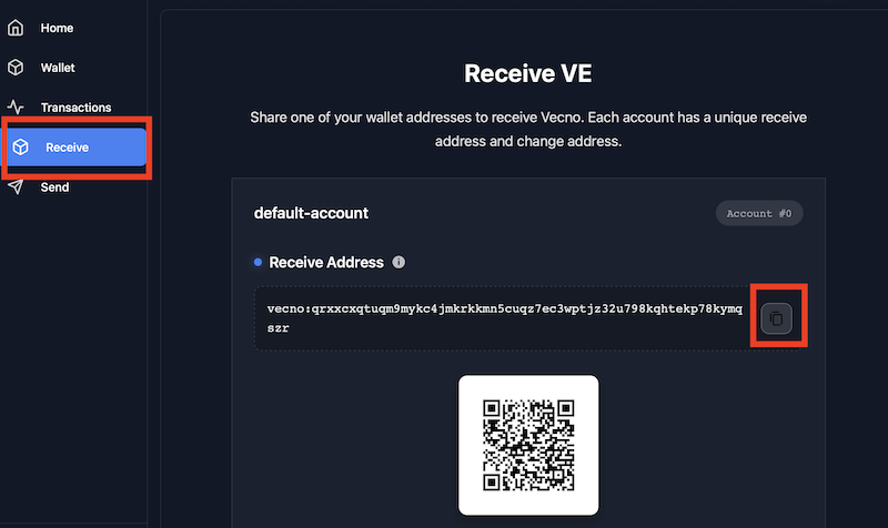 Копирование адреса кошелька