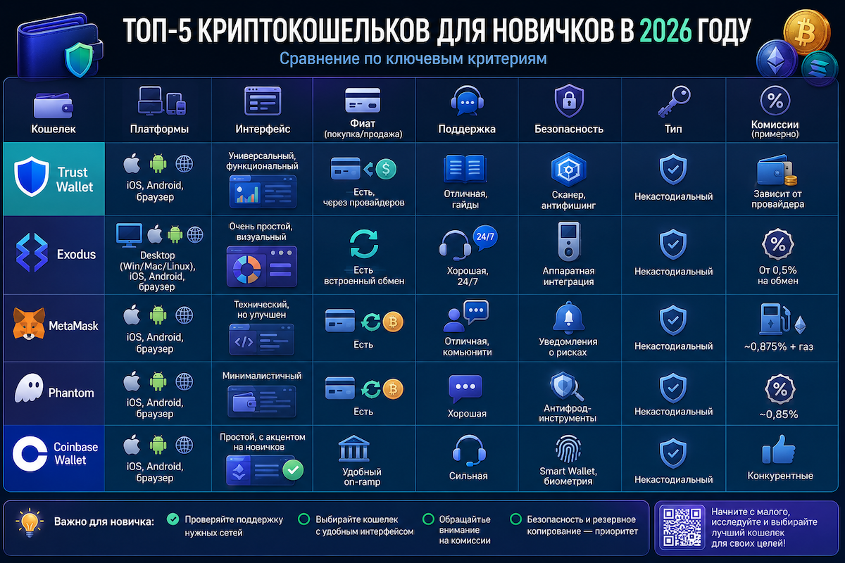 Инфографика - лучшие кошельки 2026 для криптовалют