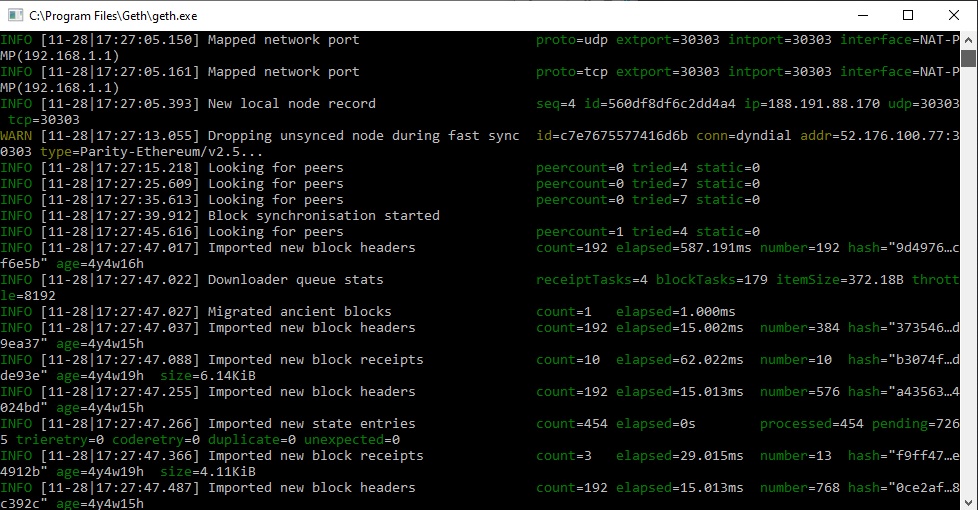 sincronización ethereum geth