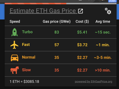 etherem gas price goolge chrome