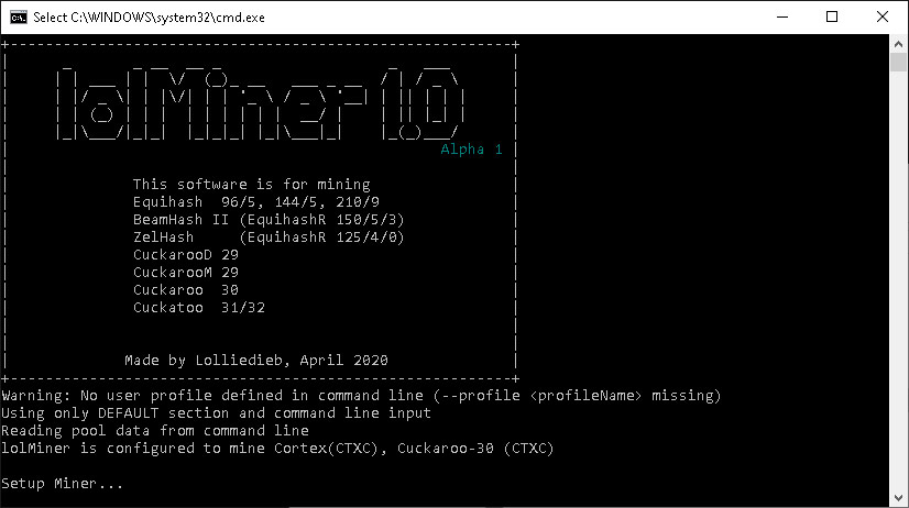 Новый lolMiner 1.0 alpha 1 OpenCL майнер с поддержкой Cuckaroo-30 для добычи Cortex (CTXC)