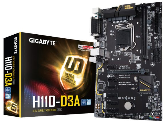 Gigabyte GA-H110-D3A: материнская плата с поддержкой 6 слотов PCI-e.