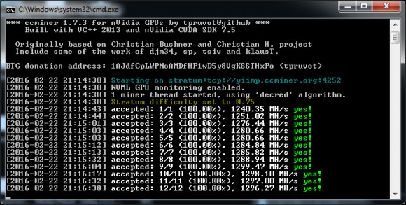 Updated ccMiner 1.7.3 fork from tpruvot with improved Decred support