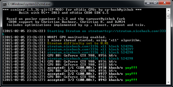 Обновленные Windows бинарники ccMiner 1.5.36-git Fork от SP для видеокарт Maxwell