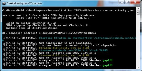 Версия ccMiner 1.4.9 от tpruvot с поддержкой JSON API, конфигов и мониторинга GPU