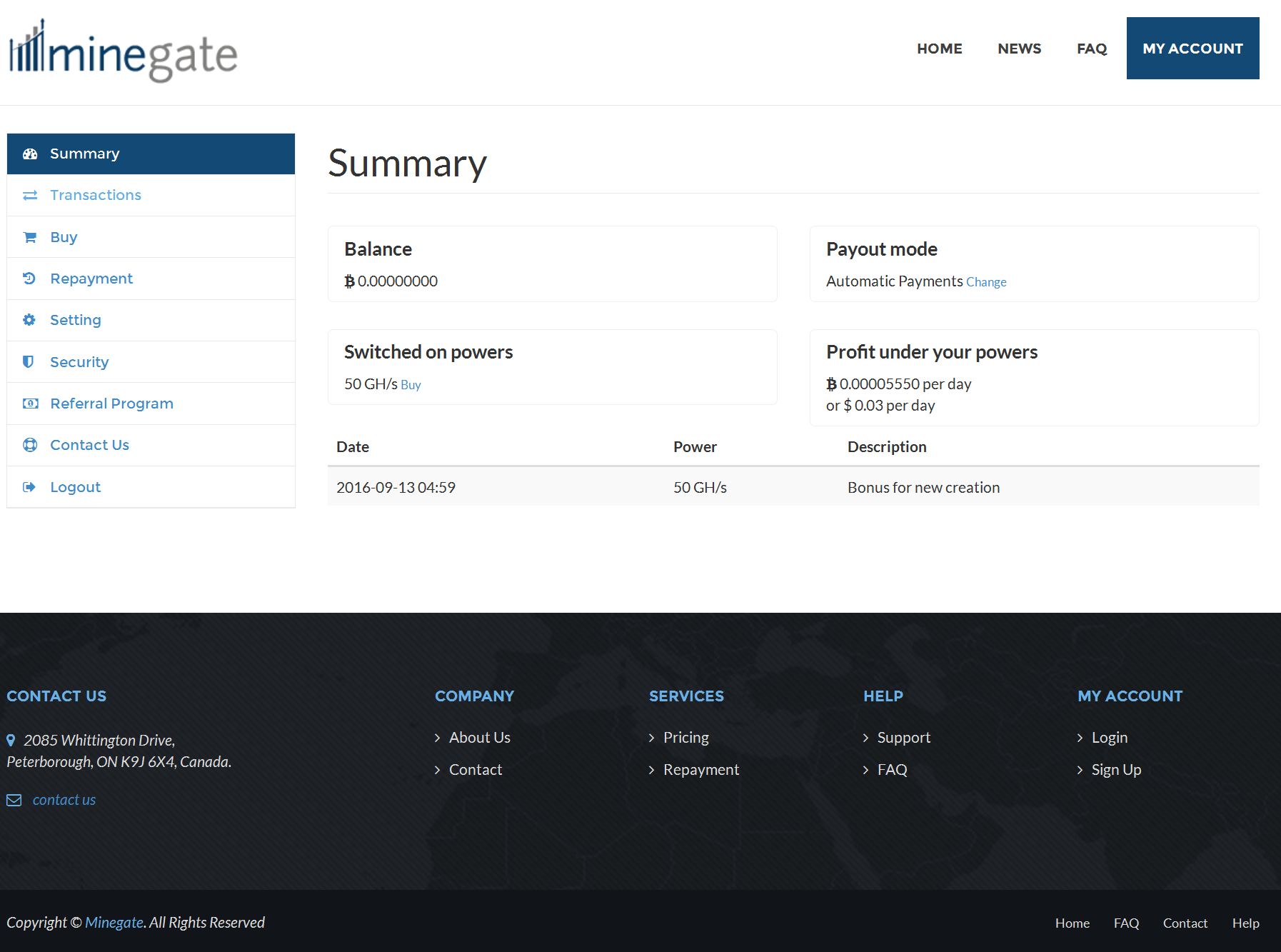 MineGate - another cloud mining service (HYIP) on the HashOcean engine