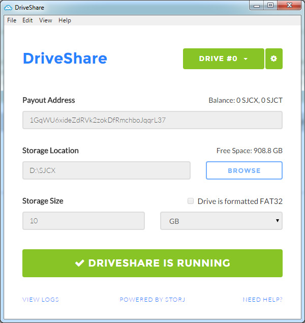 Тестируем последнюю версию проекта Storj DriveShare GUI