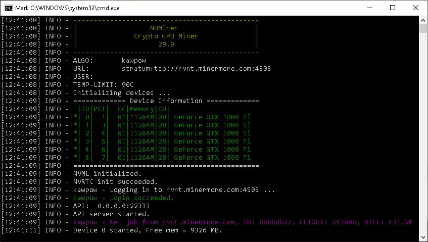 NBMiner 29.0 kawpow algorithm