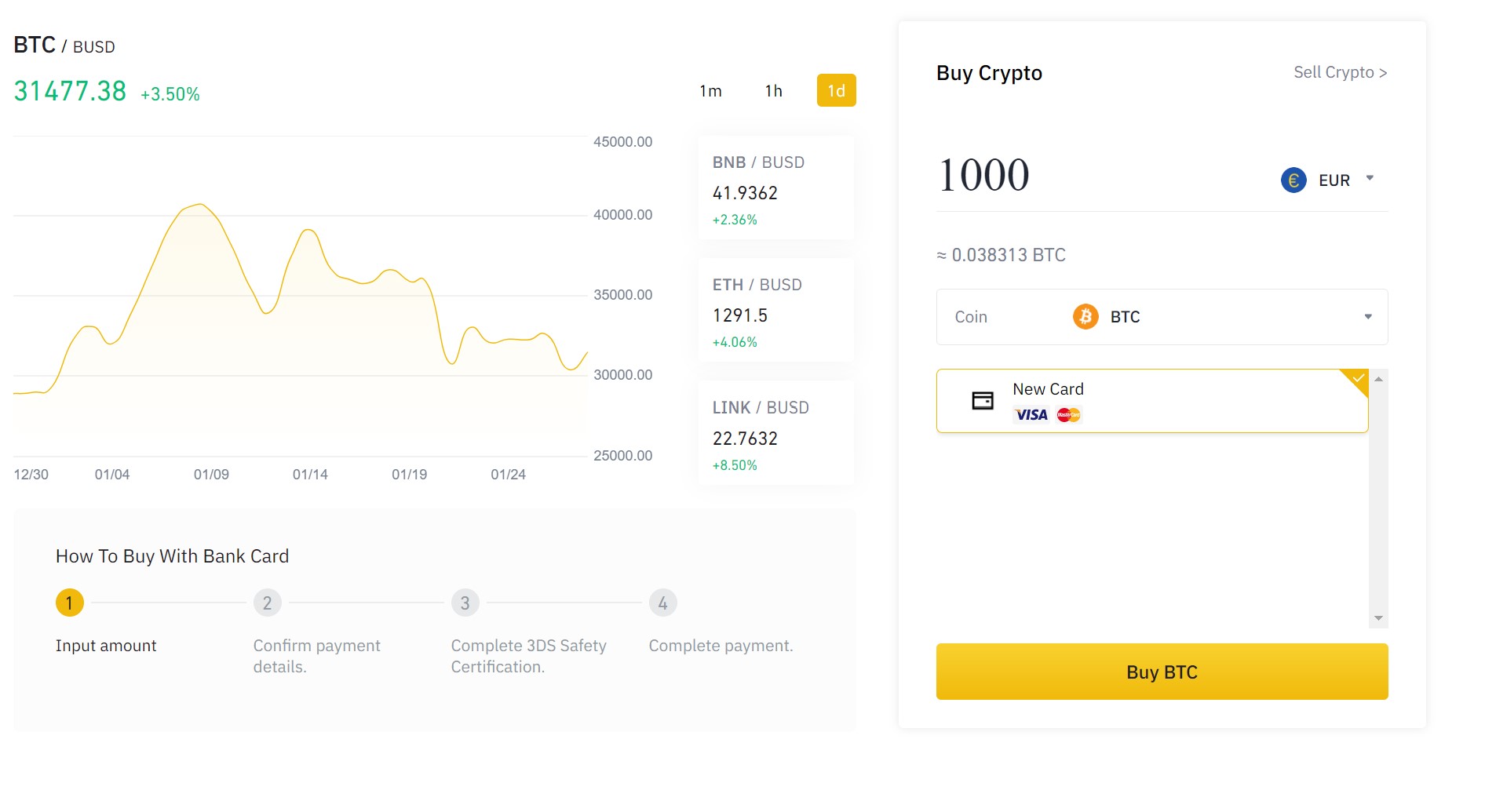 binance يشتري بنك بيتكوين ببطاقة الخصم المباشر عبر الإنترنت