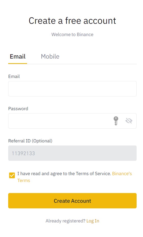 código de identificación de referencia de registro de binance